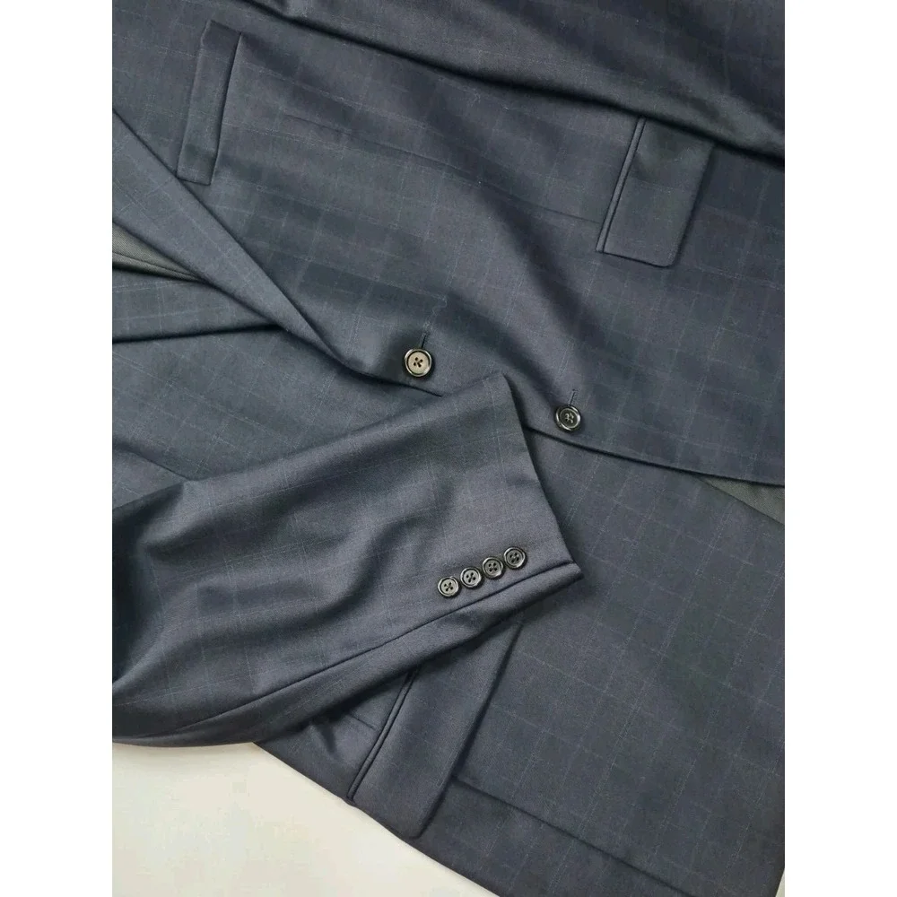 Hickey Freeman Men's 43R Two Button Wool Sports Coat Blue Check USA